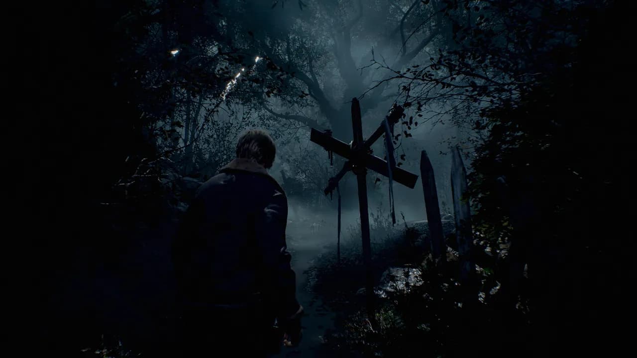 Captura de tela oficial de Resident Evil 4 exibindo o visual e jogabilidade do título.