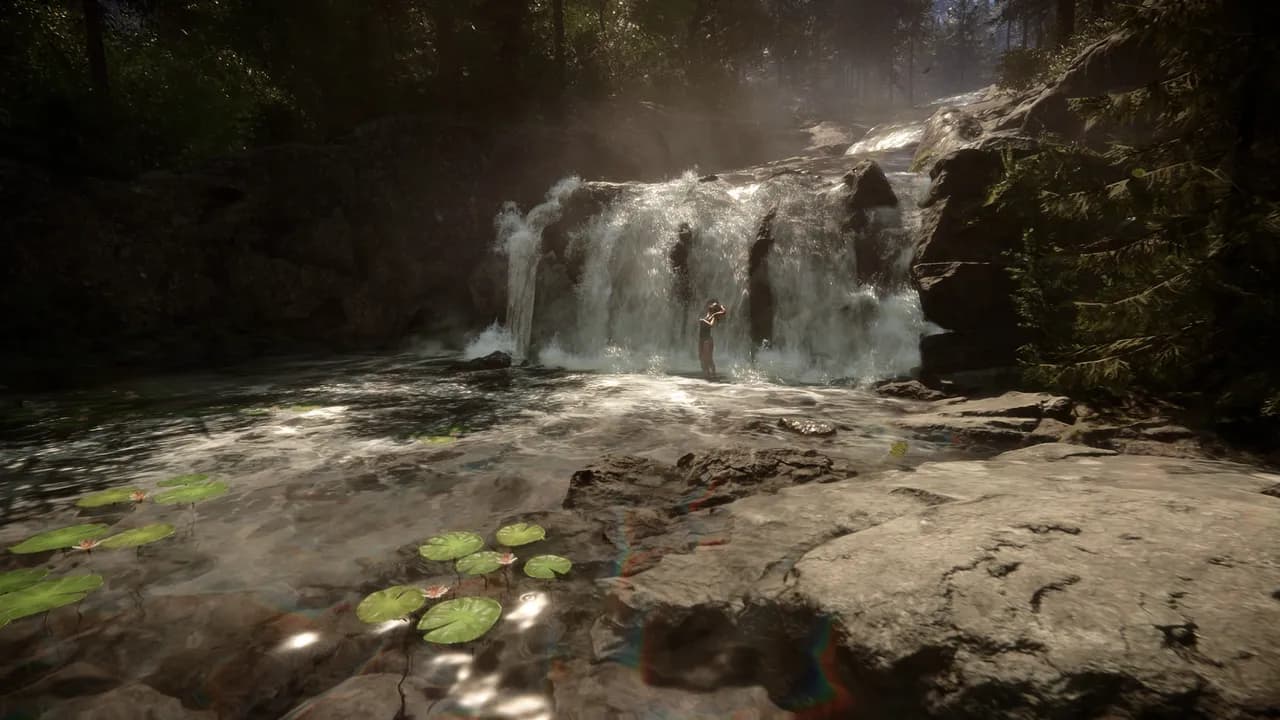Captura de tela oficial de Sons Of The Forest exibindo o visual e jogabilidade do título.