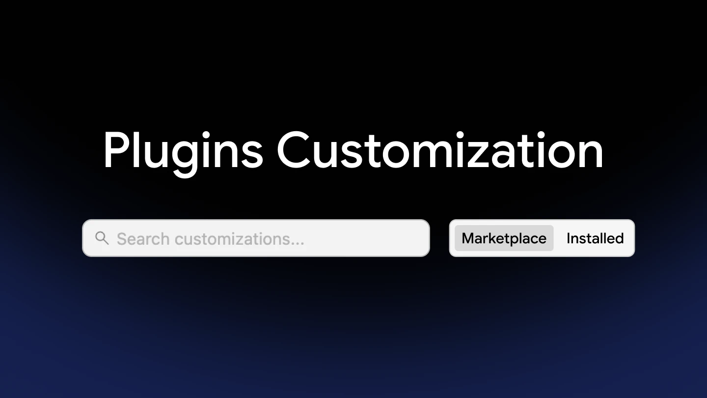 Banner oficial de lançamento do Plugin Marketplace no Google Antigravity com os ícones das integrações parceiras e ferramentas Google.