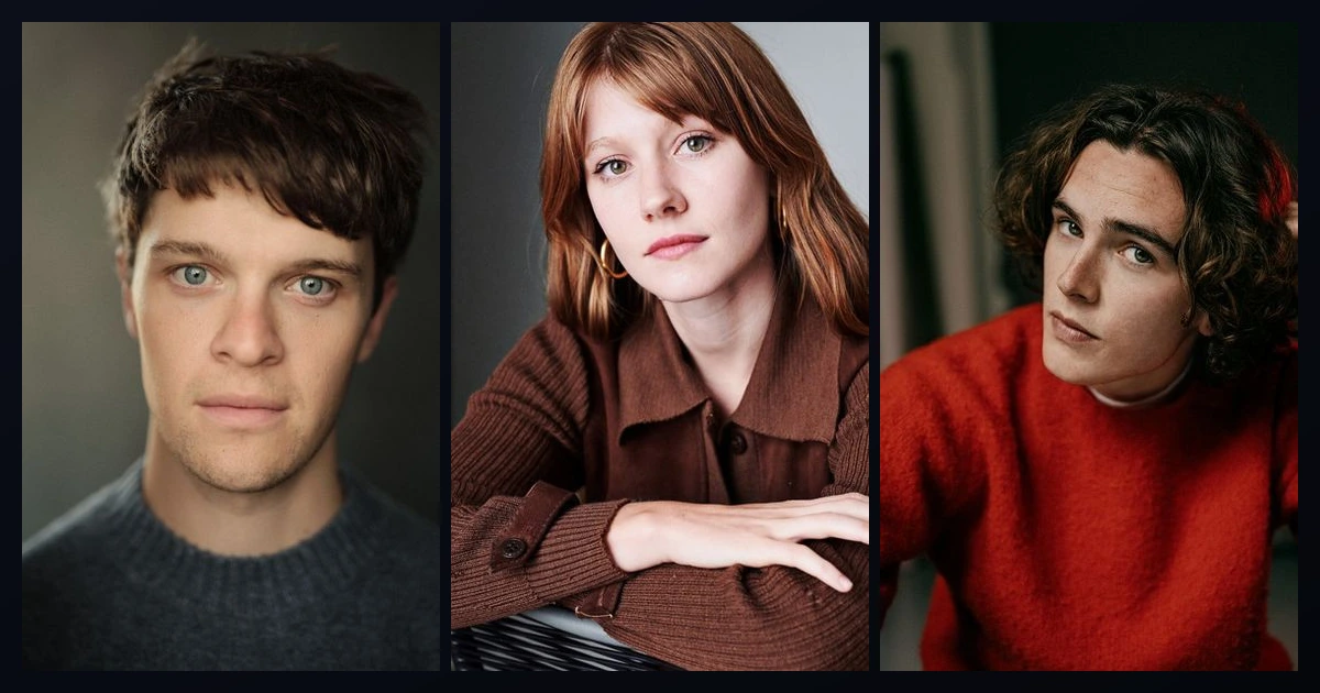 Fotos lado a lado dos atores Jasper Talbot, Hannah Chinn e Harry Gilby, escalados para a série de Harry Potter na HBO.