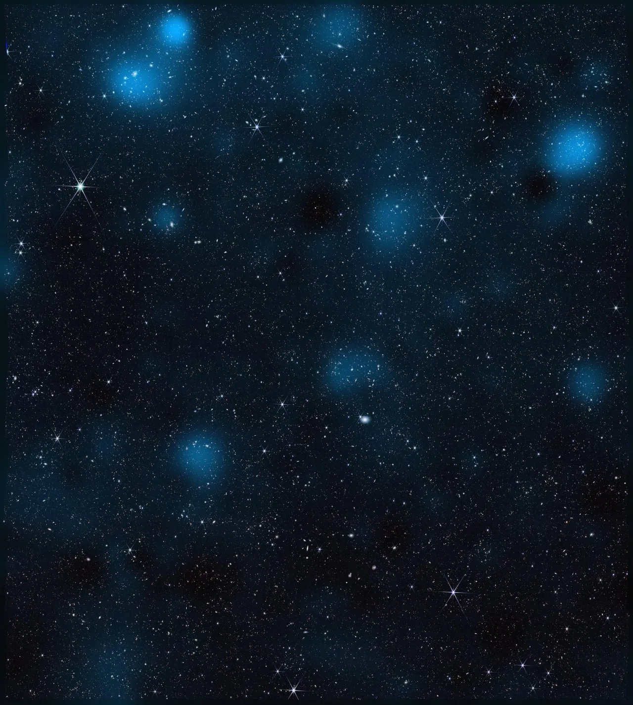 Mapeamento em alta resolução do cosmos realizado pelo Telescópio Espacial James Webb destacando galáxias distantes.